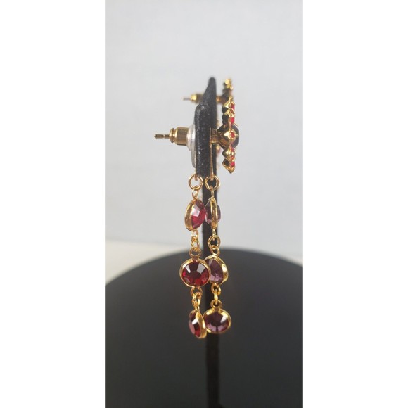 Red Hat Society Dangle Earrings Red Purple Gold Tone Chandelier Pierced - Picture 16 of 16